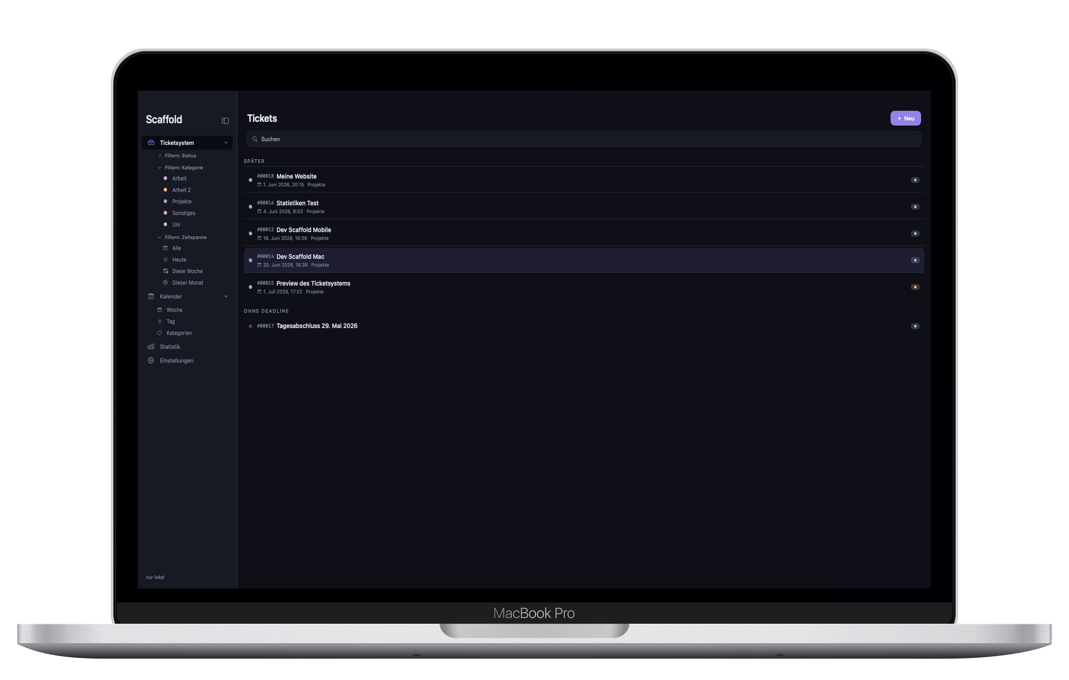 Das Ticketsystem von Scaffold unter macOS